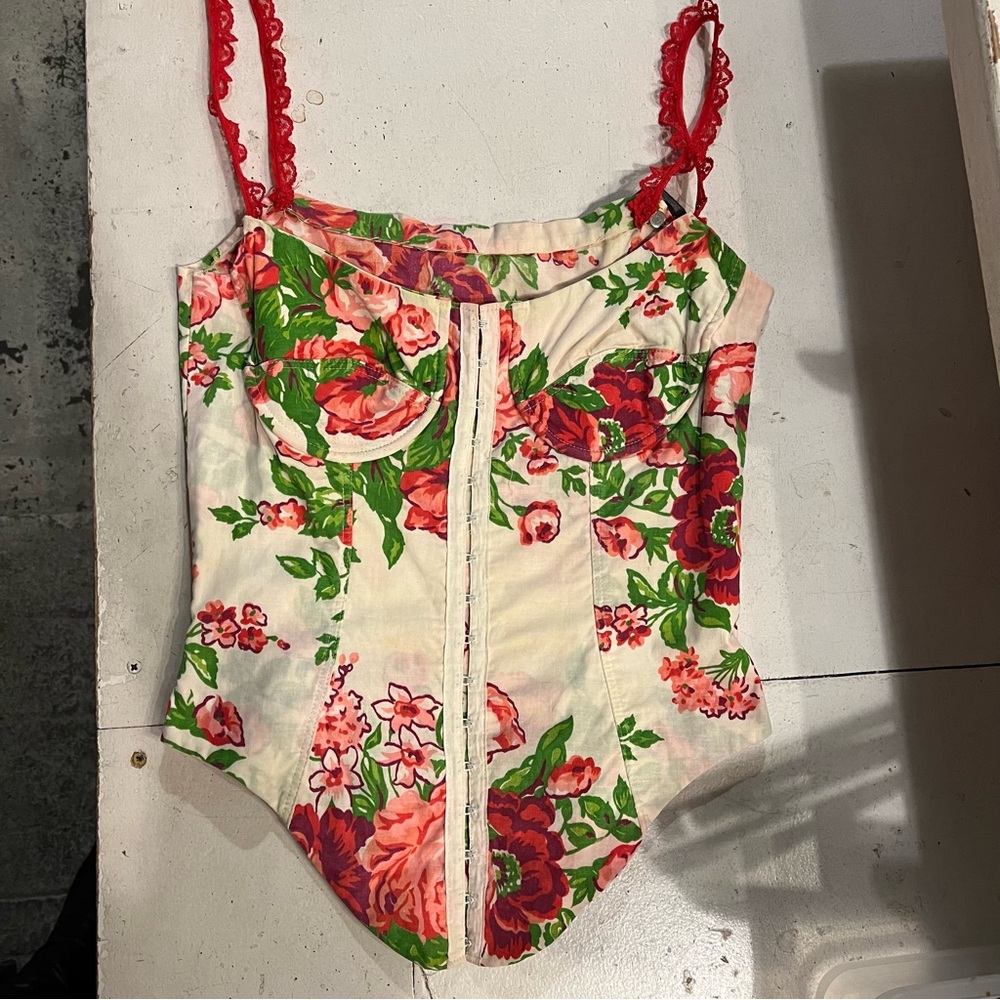 Betsey Johnson 1980’s punk label floral bustier tank top